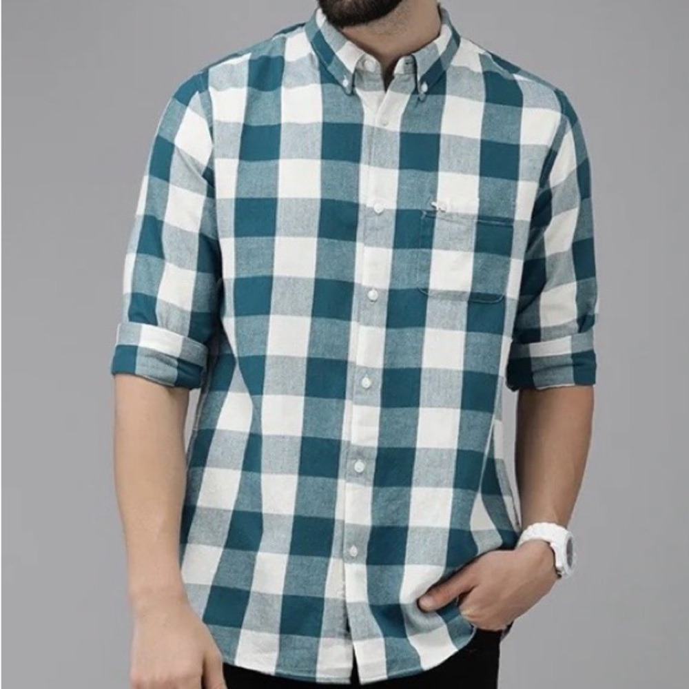 NWT Arizona Jean Co. Men's Vintage Teal and White Buffalo Plaid Flannel Shirt